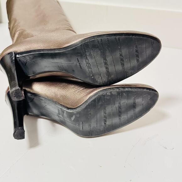 Stuart Weitzman Boots Womens 8 Brown Gold Metallic Leather Knee High Heel - Picture 10 of 13